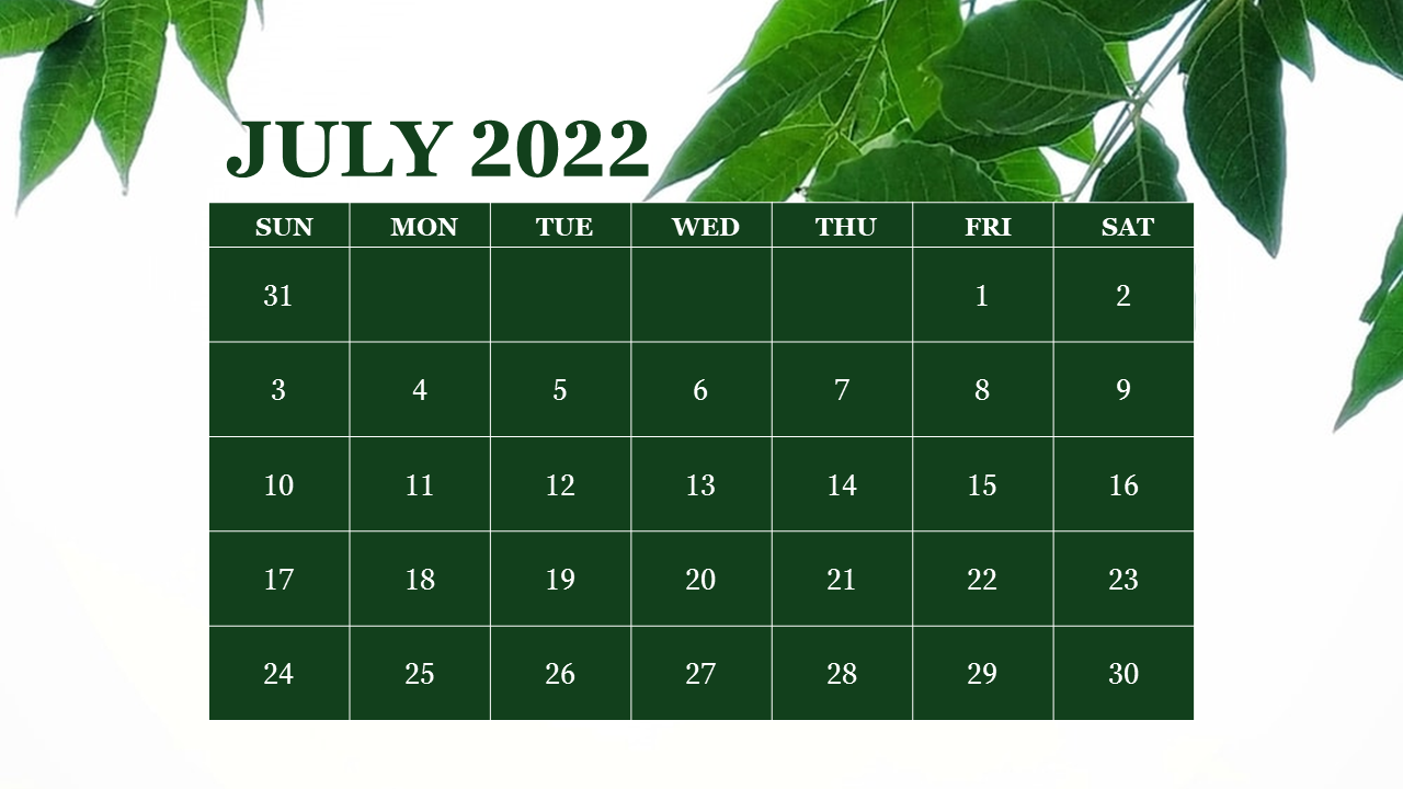 July 2022 PowerPoint Calendar